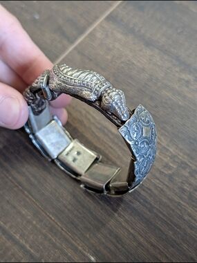 1995 Sterling & 14k Gold Alligator Charm Southwestern Silver Bracelet 1995 VTG
